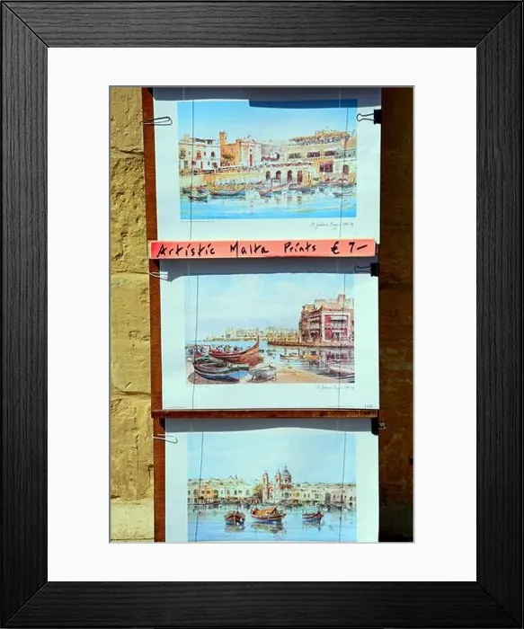 Framed Print : Traditional Maltese paintings for sale in the old town, Mdina, Malta, Europe Framed Print : Traditional Maltese paintings for sale in the old town, Mdina, Malta, Europe