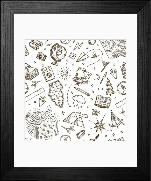 Framed Print : Geography symbols seamless pattern Framed Print : Geography symbols seamless pattern