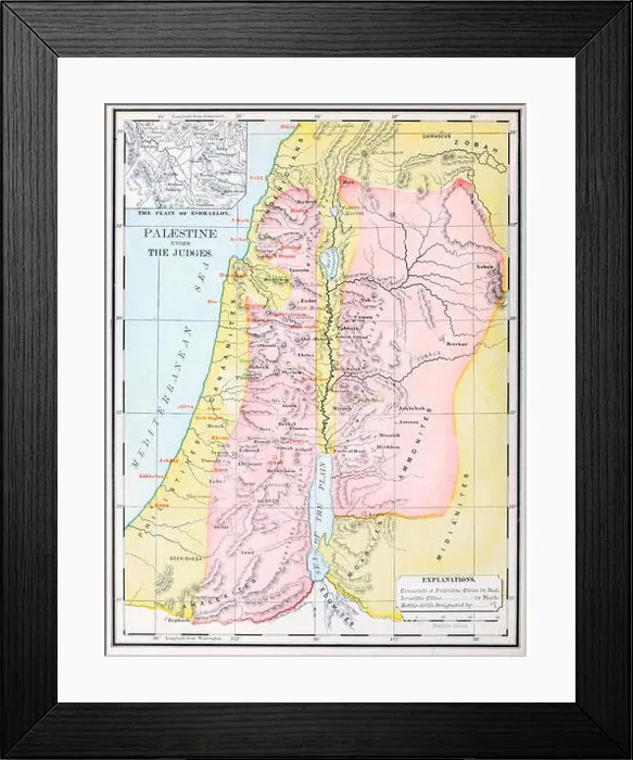 Framed Print : Map of Palestine under the Judges - Old Testament Framed Print : Map of Palestine under the Judges - Old Testament