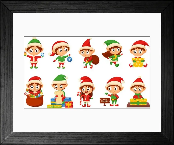 Framed Print : Christmas elf, santas helpers elves characters Framed Print : Christmas elf, santas helpers elves characters