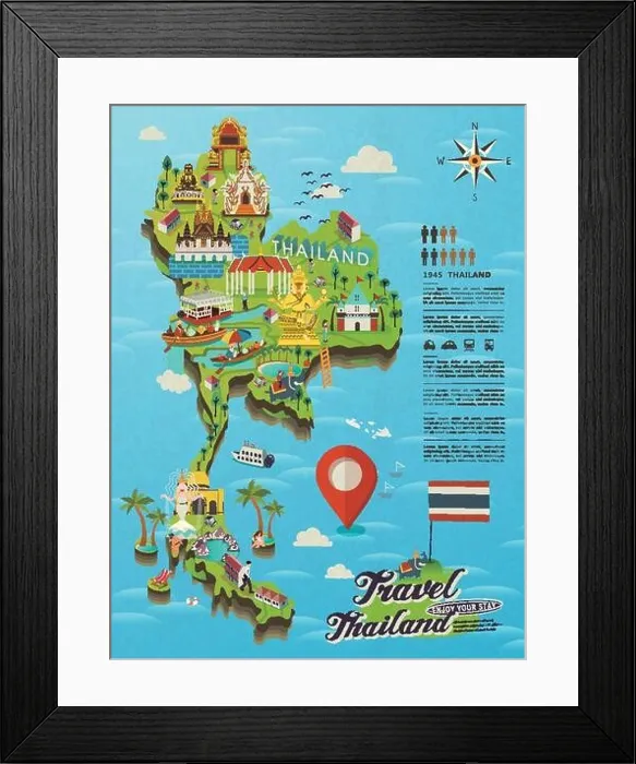 Framed Print : attractive Thailand travel concept map in flat style Framed Print : attractive Thailand travel concept map in flat style