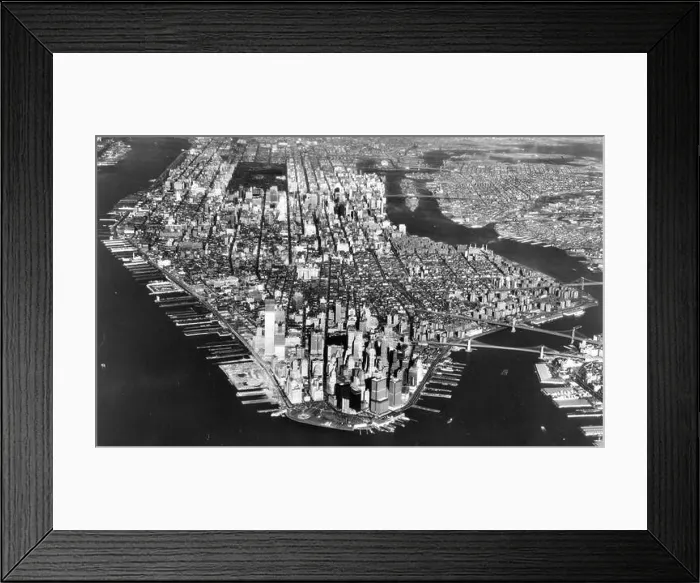 Framed Print : Manhattan Island showing at the left foreground the incomplete World Trade Center Framed Print : Manhattan Island showing at the left foreground the incomplete World Trade Center