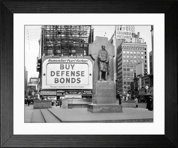Framed Print : 1940s BUY DEFENSE BONDS BILLBOARD AT STATUE OF FATHER DUFFY OF THE FIGHTING 69th OF WORLD WAR I AT TIMES SQUARE NEW Framed Print : 1940s BUY DEFENSE BONDS BILLBOARD AT STATUE OF FATHER DUFFY OF THE FIGHTING 69th OF WORLD WAR I AT TIMES SQUARE NEW