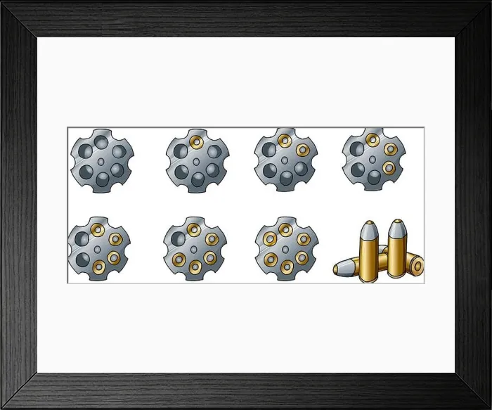 Framed Print : Illustration with cylinder of a revolver pistol. Western, classical handgun ammo Framed Print : Illustration with cylinder of a revolver pistol. Western, classical handgun ammo