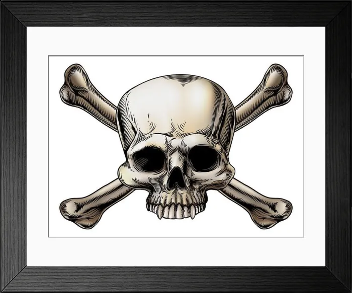 Framed Print : Skull and crossbones drawing with skull in the center of the crossed bones Framed Print : Skull and crossbones drawing with skull in the center of the crossed bones