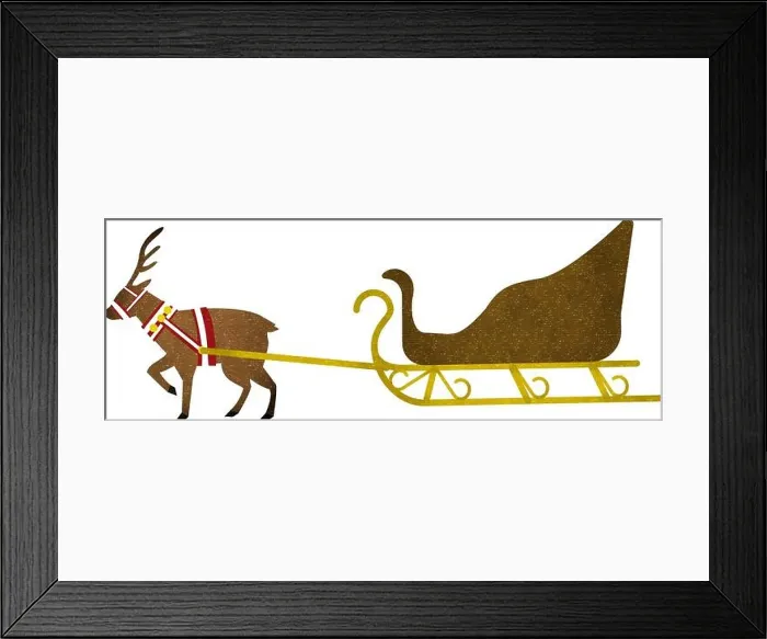 Framed Print : Reindeer pulling an empty sled Framed Print : Reindeer pulling an empty sled