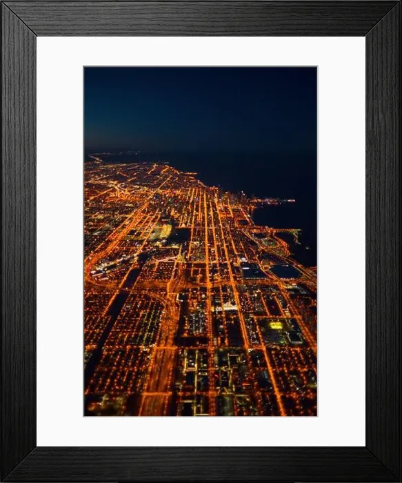 Framed Print : Aerial view of nighttime cityscape, Chicago, Illinois, USA Framed Print : Aerial view of nighttime cityscape, Chicago, Illinois, USA