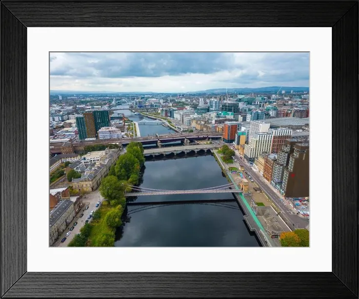 Framed Print : Aerial view of River Clyde and skyline of Glasgow, Scotland, UK Framed Print : Aerial view of River Clyde and skyline of Glasgow, Scotland, UK