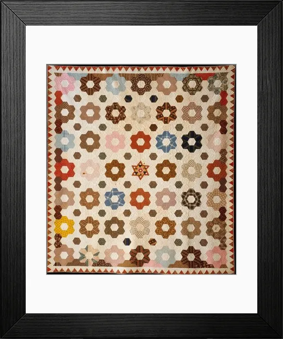 Framed Print : Quilt, Hexagon or Honeycomb pattern 1846 Rebecca Davis The top of this pieced quilt is composed of hexagons of Framed Print : Quilt, Hexagon or Honeycomb pattern 1846 Rebecca Davis The top of this pieced quilt is composed of hexagons of