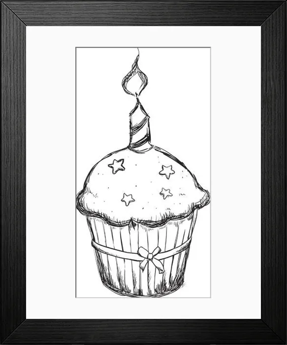 Framed Print : delicious cupcake sweet drawing vector illustration design