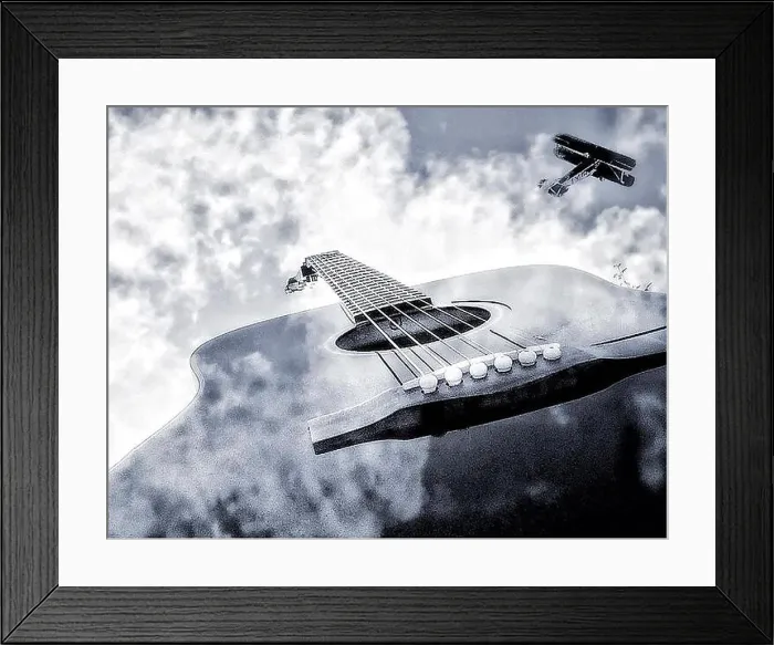 Framed Print : Guitar clouds and plane Framed Print : Guitar clouds and plane