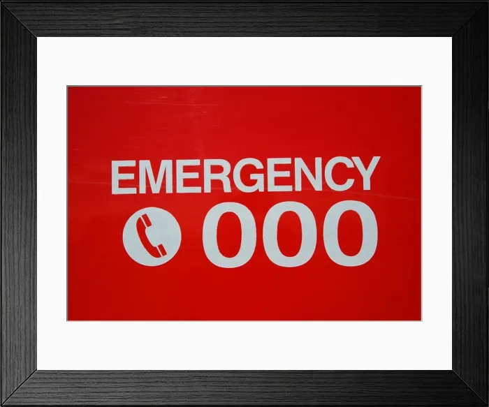 Framed Print : 000 triple zero emergency number on fire engine Framed Print : 000 triple zero emergency number on fire engine