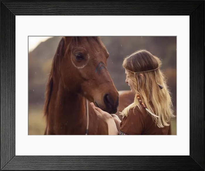 Framed Print : Indian woman with horse Framed Print : Indian woman with horse