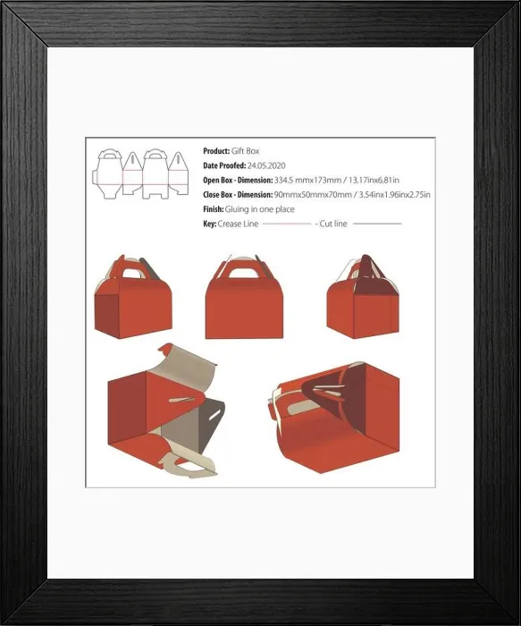 Framed Print : Gift box packaging design template gluing die cut - vector Framed Print : Gift box packaging design template gluing die cut - vector