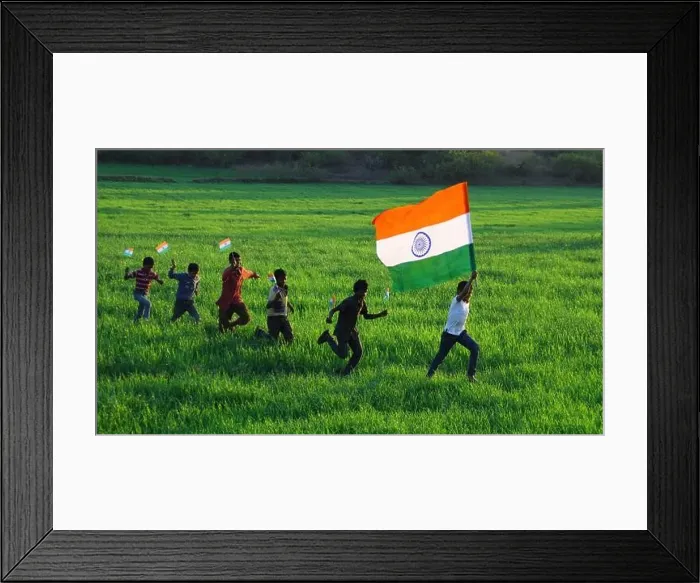 Framed Print : Indian children run with the national tricolor (Tiranga) Framed Print : Indian children run with the national tricolor (Tiranga)