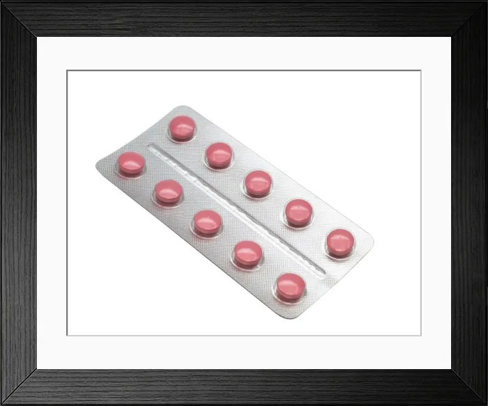 Framed Print : Red painkillers pills on white background Framed Print : Red painkillers pills on white background
