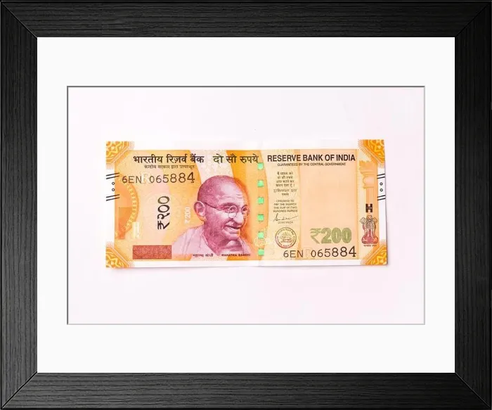 Framed Print : Assam, india - March 30, 2021 : Indian new 200 Rupees note stock image Framed Print : Assam, india - March 30, 2021 : Indian new 200 Rupees note stock image