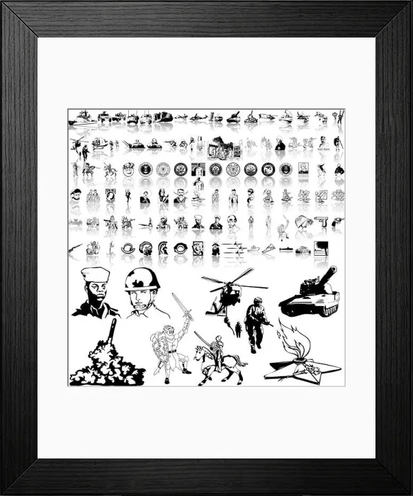 Framed Print : Army set of black sketch. Part 7. Isolated groups and layers