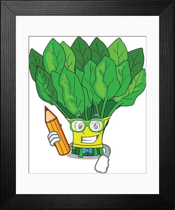 Framed Print : Student vegetable spinach on a cartoon plate