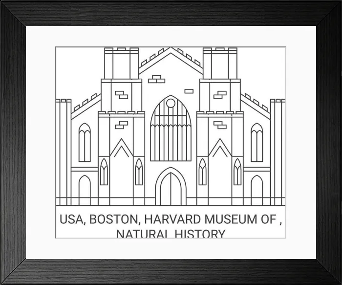 Framed Print : Usa, Boston, Harvard Museum Of, Natural History travel landmark vector illustration Framed Print : Usa, Boston, Harvard Museum Of, Natural History travel landmark vector illustration