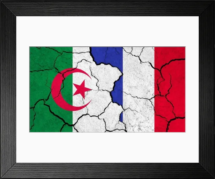 Framed Print : Flags of Algeria and France on cracked surface - politics, relationship concept Framed Print : Flags of Algeria and France on cracked surface - politics, relationship concept