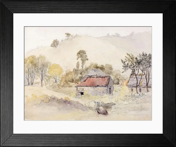 Framed Print : Samuel Palmer, The Barns, landscape painting before 1881 Framed Print : Samuel Palmer, The Barns, landscape painting before 1881