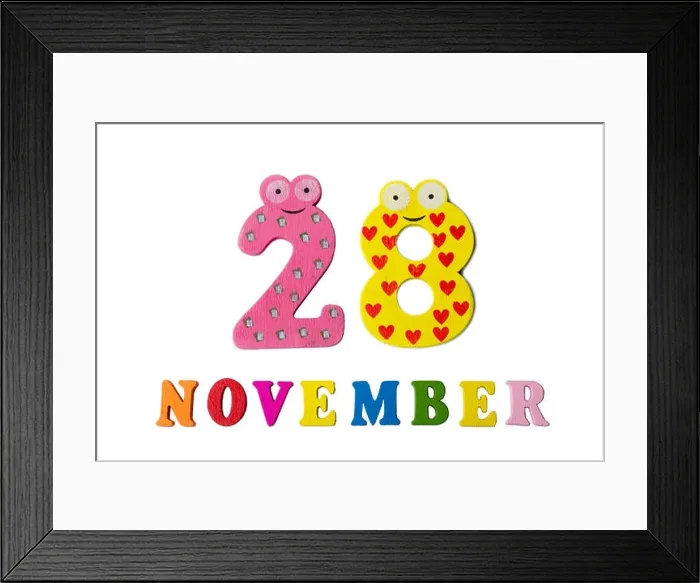 Framed Print : November 28 on white background, numbers and letters. Calendar Framed Print : November 28 on white background, numbers and letters. Calendar