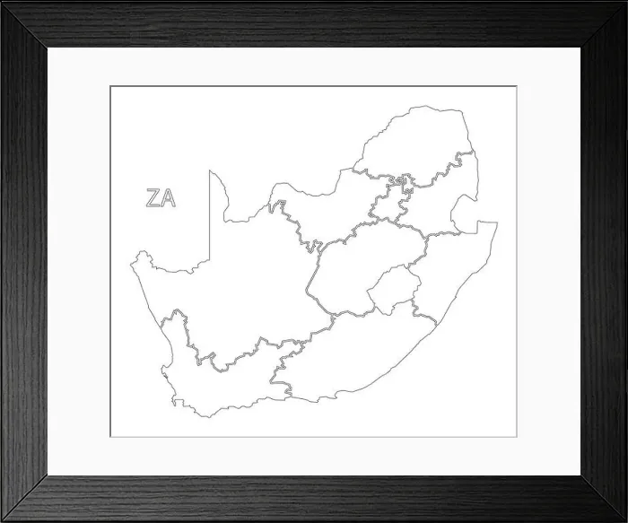Framed Print : South Africa outline silhouette map illustration with provinces Framed Print : South Africa outline silhouette map illustration with provinces