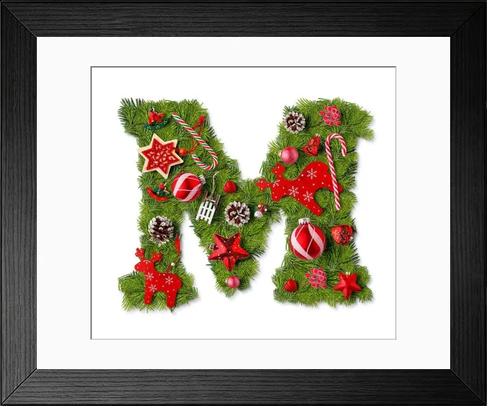 Framed Print : Christmas alphabet letter M isolated on white Framed Print : Christmas alphabet letter M isolated on white