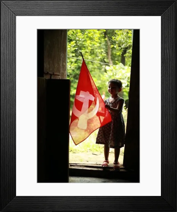 Framed Print : communist flag with boy and girl Framed Print : communist flag with boy and girl