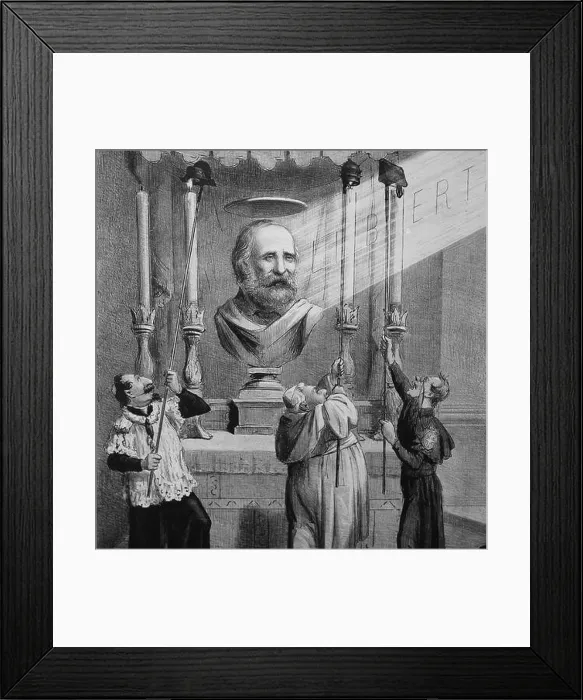 Framed Print : Italy. Political satire. Hopes rest on Garibaldi for liberation of Rome Framed Print : Italy. Political satire. Hopes rest on Garibaldi for liberation of Rome