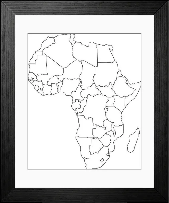 Framed Print : Map of Arfica continent. Simple black wireframe outline with national borders on white background. Vector illustration Framed Print : Map of Arfica continent. Simple black wireframe outline with national borders on white background. Vector illustration