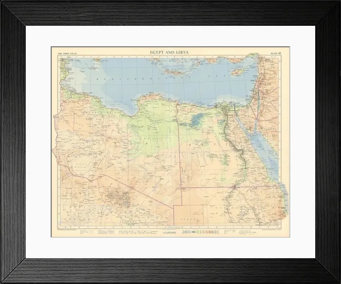 Framed Print : Egypt and Libya. Sand dune areas & desert tracks. North Africa. TIMES 1956 map Framed Print : Egypt and Libya. Sand dune areas & desert tracks. North Africa. TIMES 1956 map