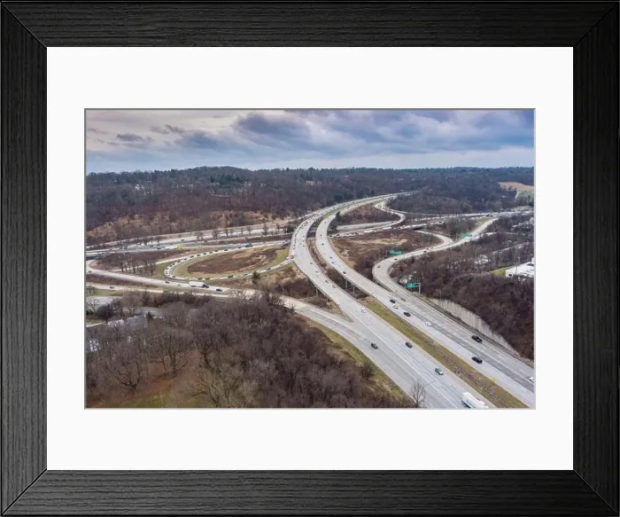 Framed Print : Aerial view of highway interchange, Conshohocken Pennsylvania USA Framed Print : Aerial view of highway interchange, Conshohocken Pennsylvania USA