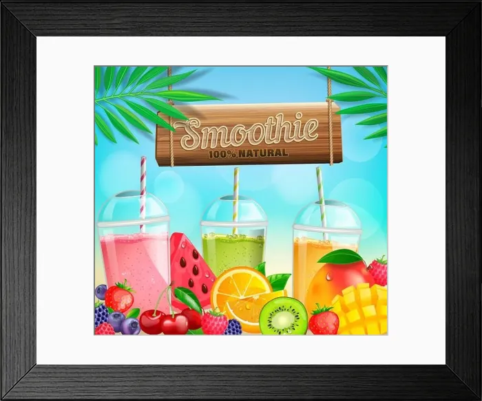 Framed Print : Fresh Fruit and berry smoothies banner Framed Print : Fresh Fruit and berry smoothies banner