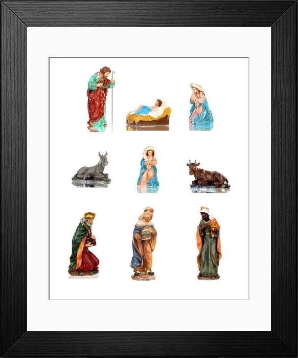 Framed Print : Traditional Christmas nativity scene with Mary and Joseph and baby Jesus isolated on a white background Framed Print : Traditional Christmas nativity scene with Mary and Joseph and baby Jesus isolated on a white background