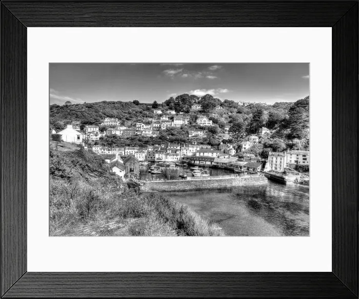 Framed Print : Polperro harbour Cornwall England in black and white HDR Framed Print : Polperro harbour Cornwall England in black and white HDR