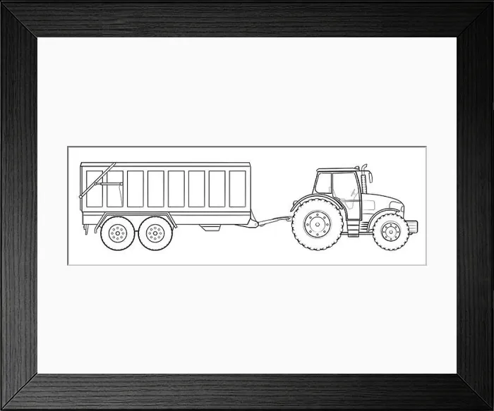 Framed Print : Farm tractor with trailer - stock outline illustration of a vehicle Framed Print : Farm tractor with trailer - stock outline illustration of a vehicle
