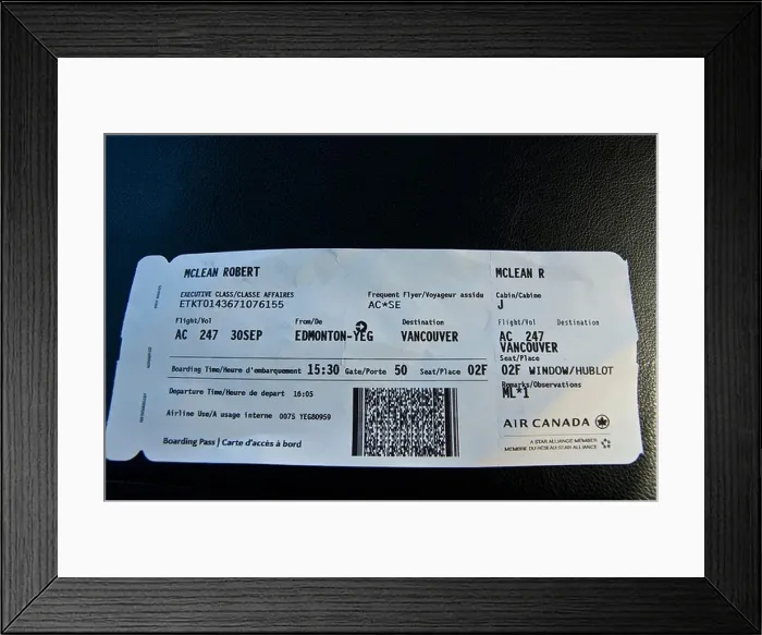 Framed Print : AIR CANADA PLANE TICKET Framed Print : AIR CANADA PLANE TICKET