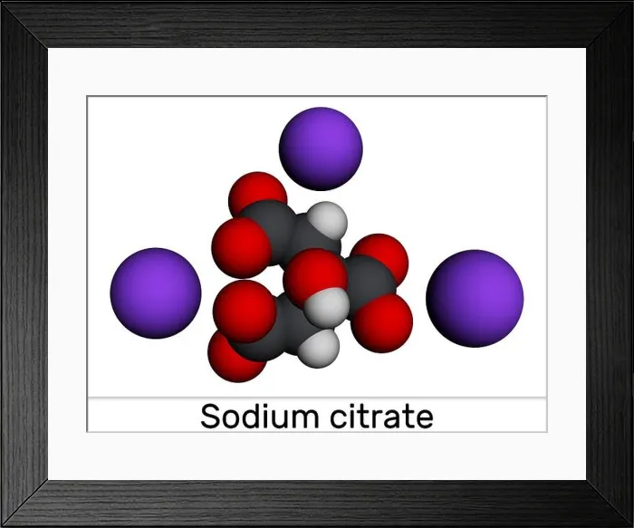 Framed Print : Sodium citrate or trisodium citrate molecule Framed Print : Sodium citrate or trisodium citrate molecule