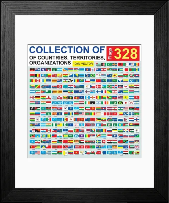 Framed Print : Flags, big collection, flags of all countries of the world, territory, organization Framed Print : Flags, big collection, flags of all countries of the world, territory, organization