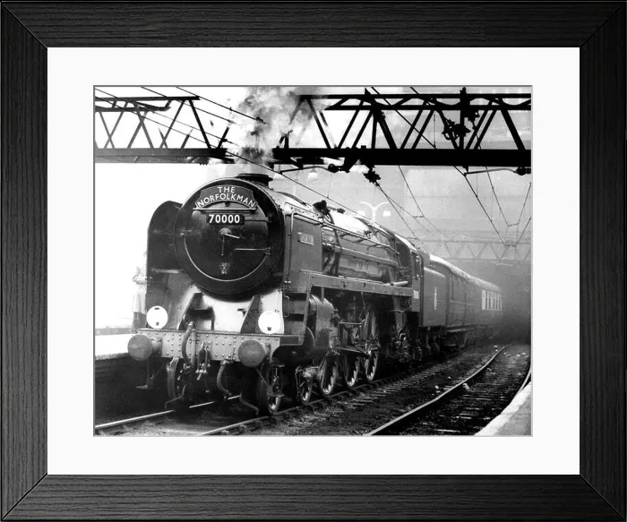 Framed Print : Britannia steam engine No. 7000 Liverpool Street Station London in the 1950s Framed Print : Britannia steam engine No. 7000 Liverpool Street Station London in the 1950s