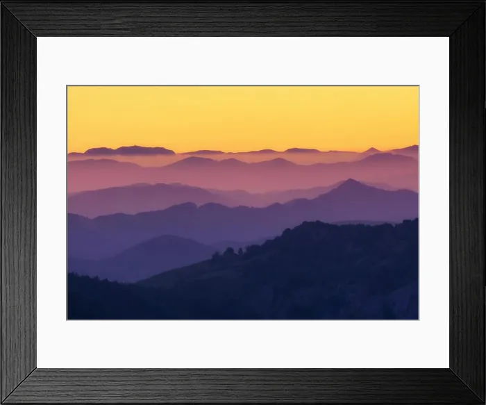 Framed Print : pattern of distant mountain layers at the sunset Framed Print : pattern of distant mountain layers at the sunset