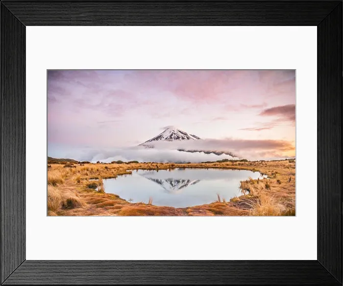 Framed Print : Reflection in Pouakai Tarn, stratovolcano Mount Taranaki or Mount Egmont at sunset Framed Print : Reflection in Pouakai Tarn, stratovolcano Mount Taranaki or Mount Egmont at sunset