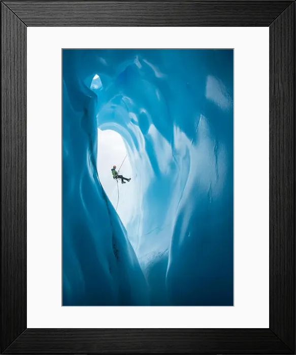 Framed Print : An ice climber in a green jacket Framed Print : An ice climber in a green jacket