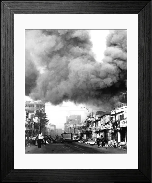 Framed Print : Black smoke covers areas of the capital city Framed Print : Black smoke covers areas of the capital city