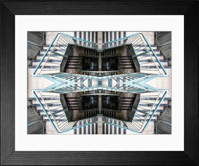 Framed Print : An escher-like view of open-air caged stairwell in wembly Framed Print : An escher-like view of open-air caged stairwell in wembly