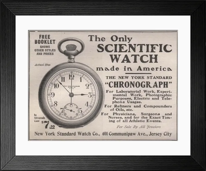 Framed Print : The only Scientific watch made in America the New York Standard Chronograph - New York standard watch Co Framed Print : The only Scientific watch made in America the New York Standard Chronograph - New York standard watch Co