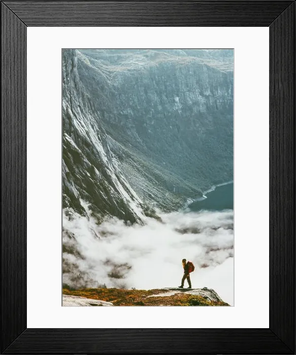 Framed Print : Hiker traveling in mountains adventure Lifestyle wanderlust concept vacations outdoor hiking with backpack above clouds