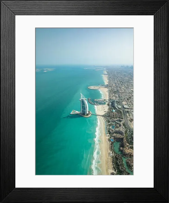 Framed Print : Aerial view of Dubai city beach and coast line on a clear sunny day Framed Print : Aerial view of Dubai city beach and coast line on a clear sunny day